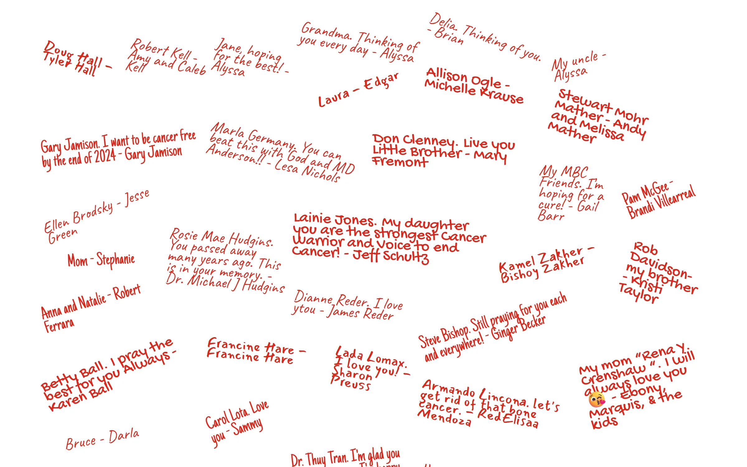 Supporter messages on MD Anderson's 2024 Who Will You End Cancer For giving wall.