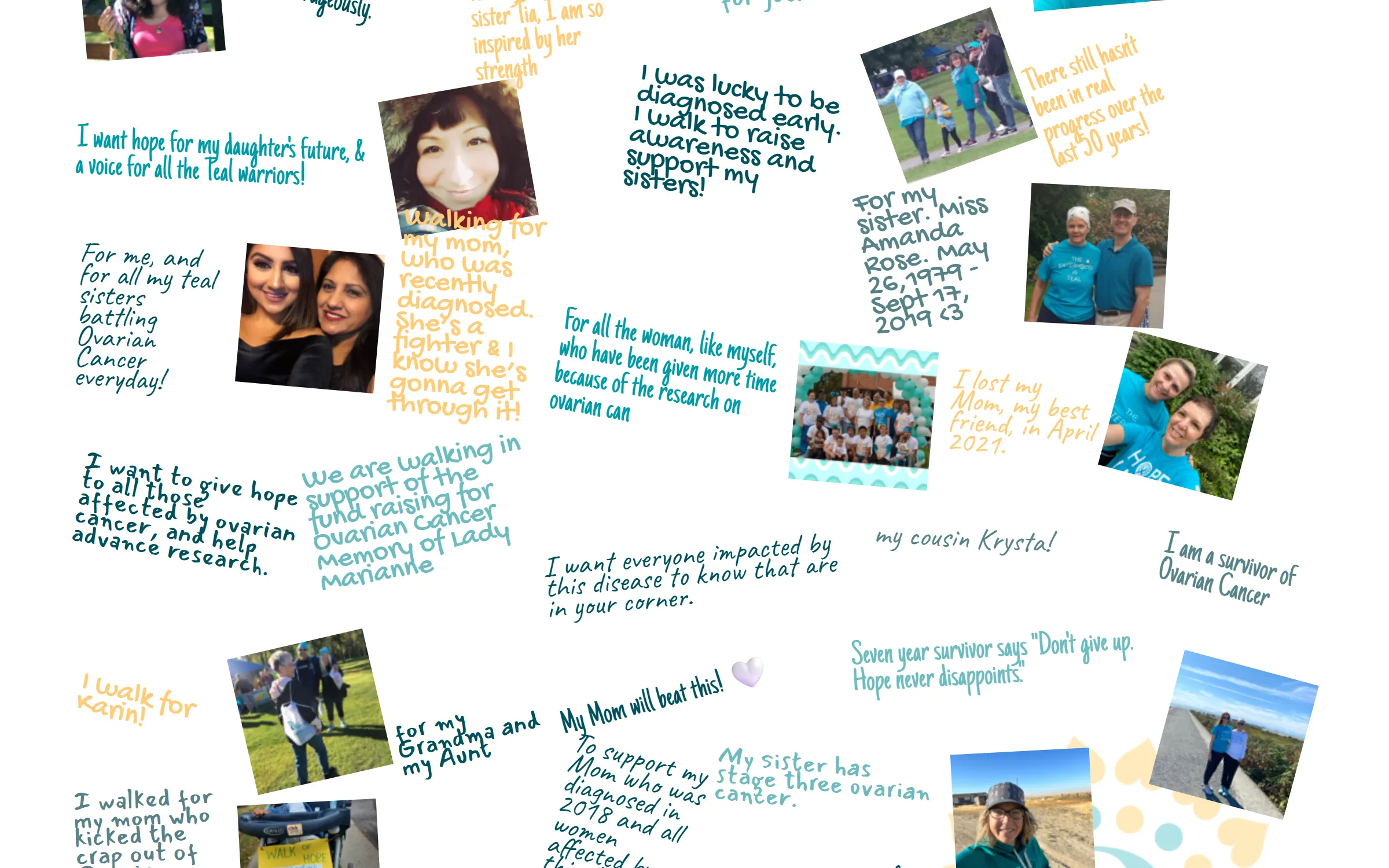 Supporter messages on Ovarian Cancer Canada's 2022 Walk of Hope giving wall.